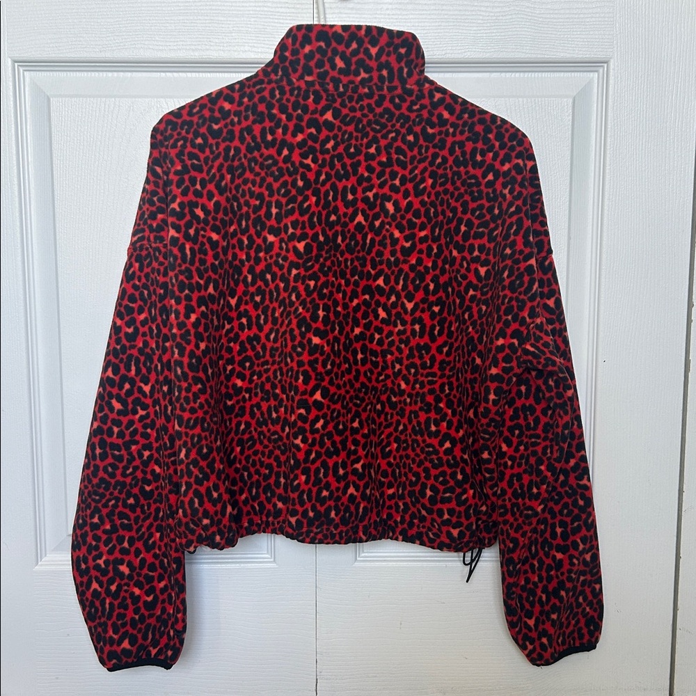 Fabletics Red and Black Leopard Fleece Jacket - Picture 3 of 3